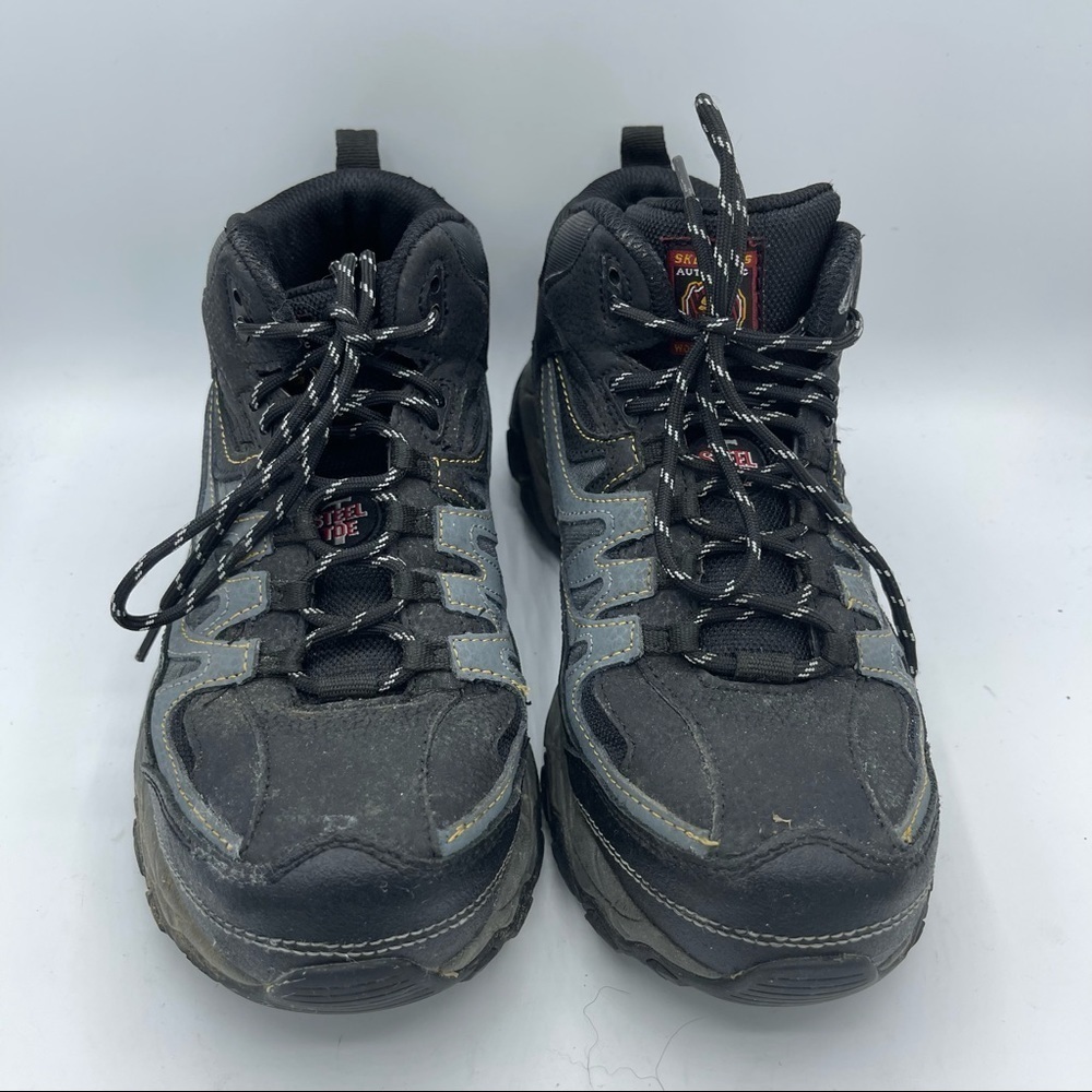 Skechers Mens Black Steel Toe Boots Size 7 Leather Slip Resistant - Picture 2 of 6